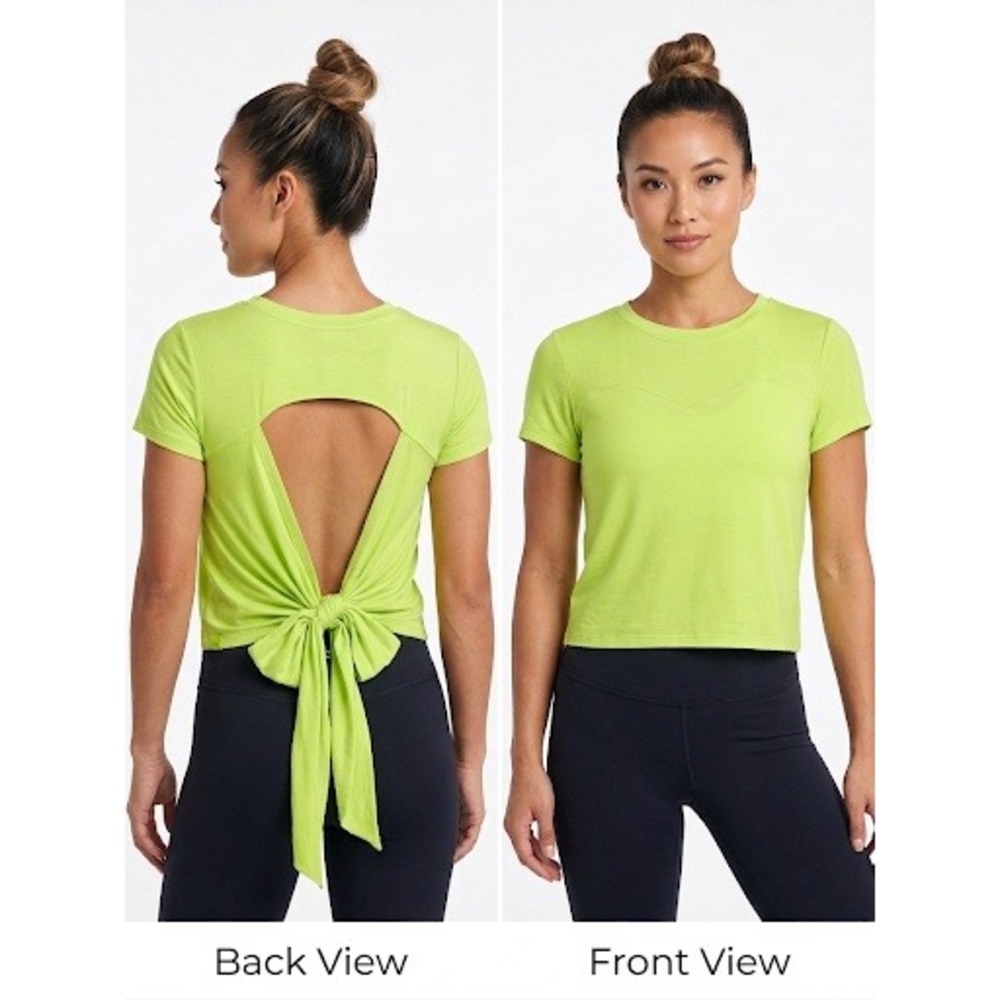 Blogilates Reversible Bow Back Tee Limeade Green NWT Workout Top Women's Large